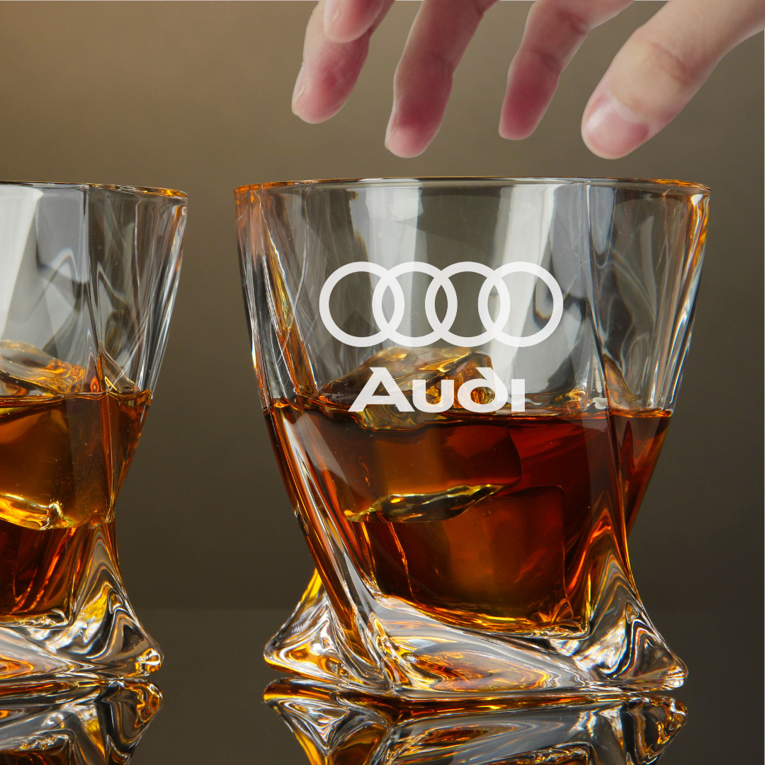 Custom Engraved Audi Whiskey Glass – 10 oz Twisted Rocks Glass