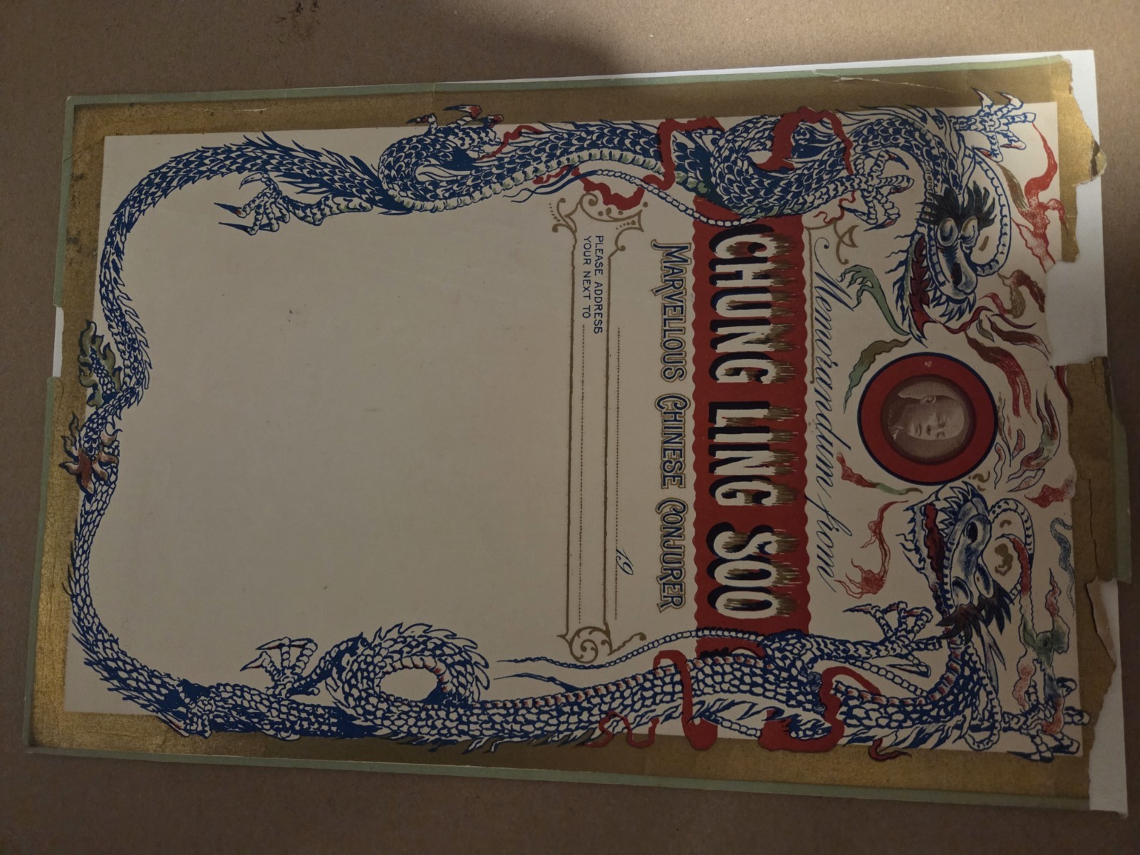 Rare Vintage Chung Ling Soo Original Blank Memorandum Stationary Ephemera c1910