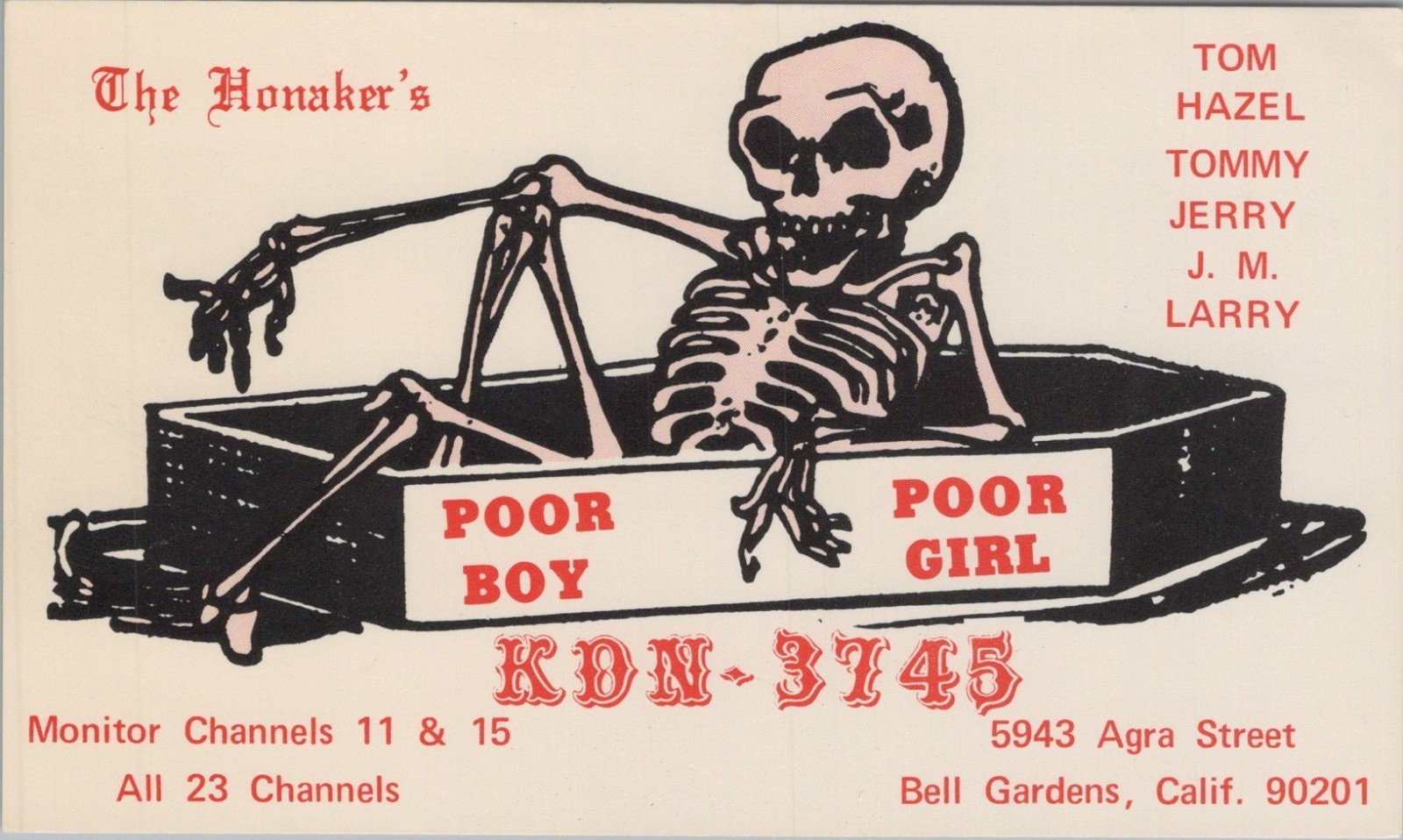 postcard Tom Hazel Tommy Jerry J.M. Larry Honaker 1970s Bell Gardens California