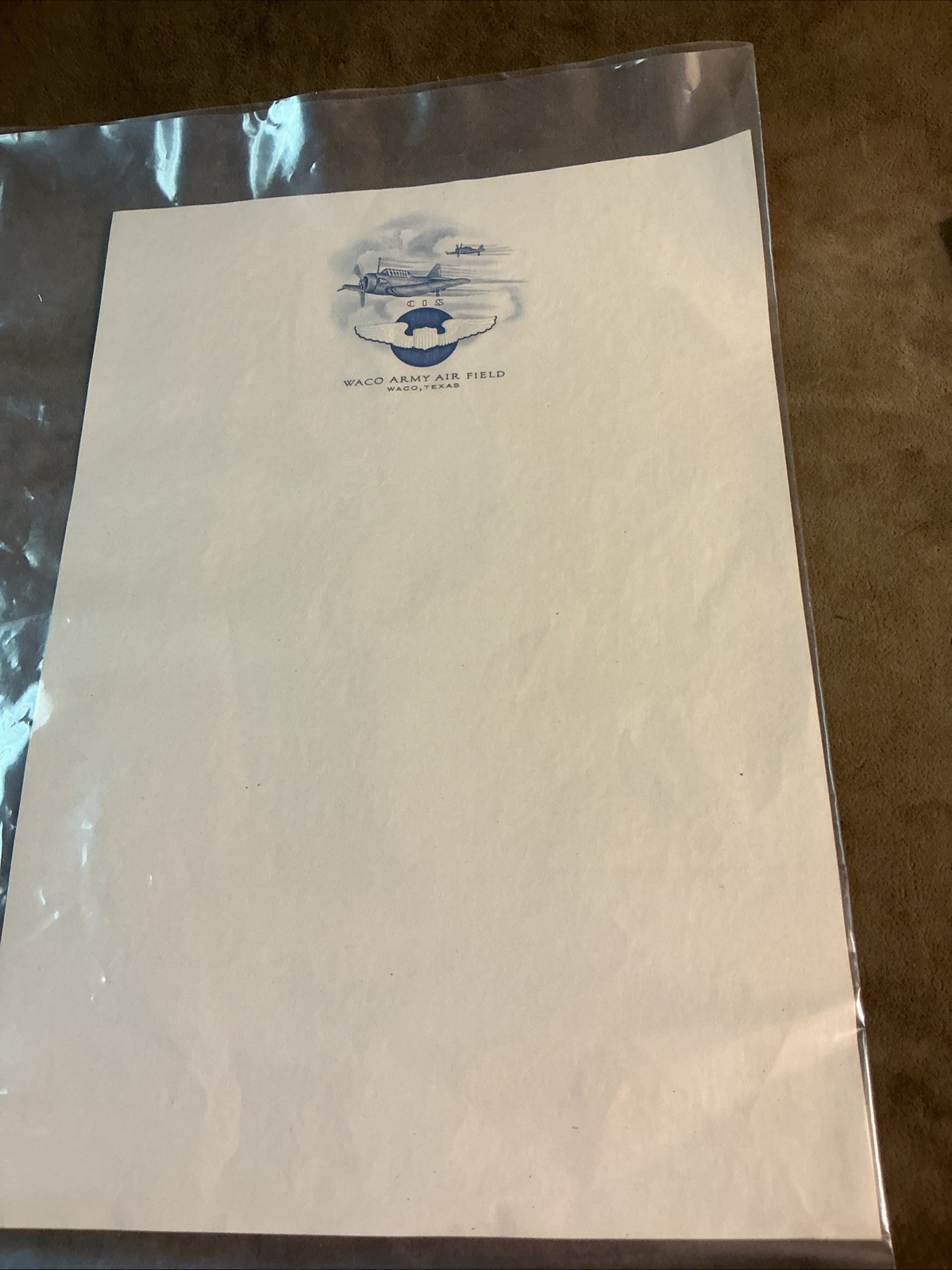 World War II WWII CIS Waco Army Airfield Texas Letterhead Page Blue Logo