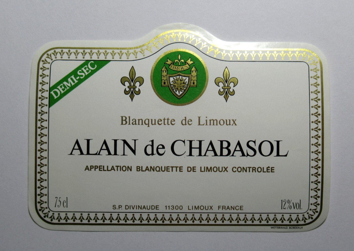 Vintage Alain de Chabasol Blanquette de Limoux Wine Label France Unused Vintage Alain de Chabasol Blanquette de Limoux Wine Label France Unused