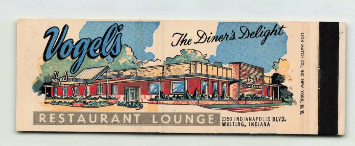 Vintage Vogel's Restaurant Lounge Whiting Indiana The Diner's Delight Matchbook