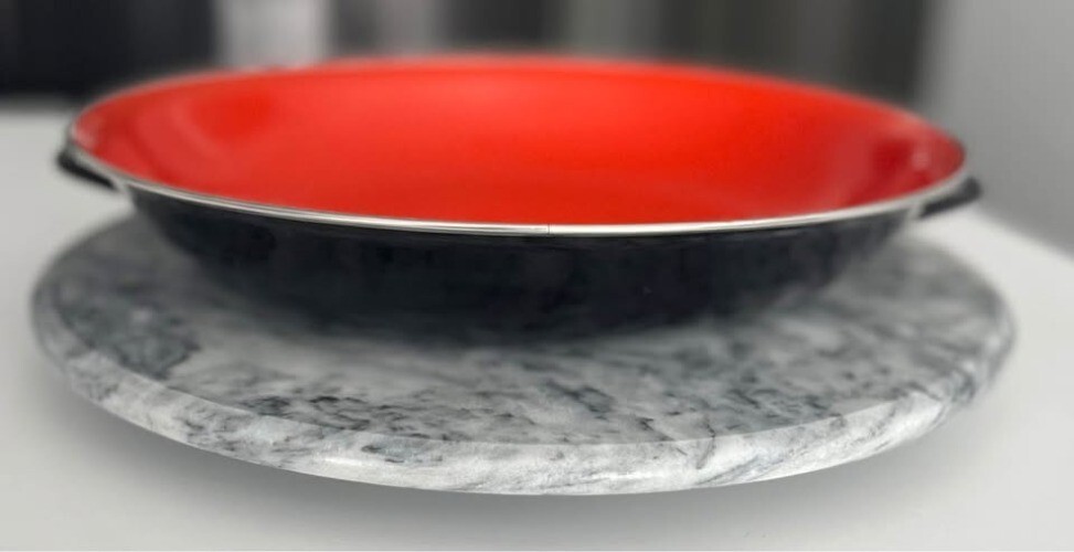 Vintage Red Enamel Saute Pan by Emo Celje Yugoslavia