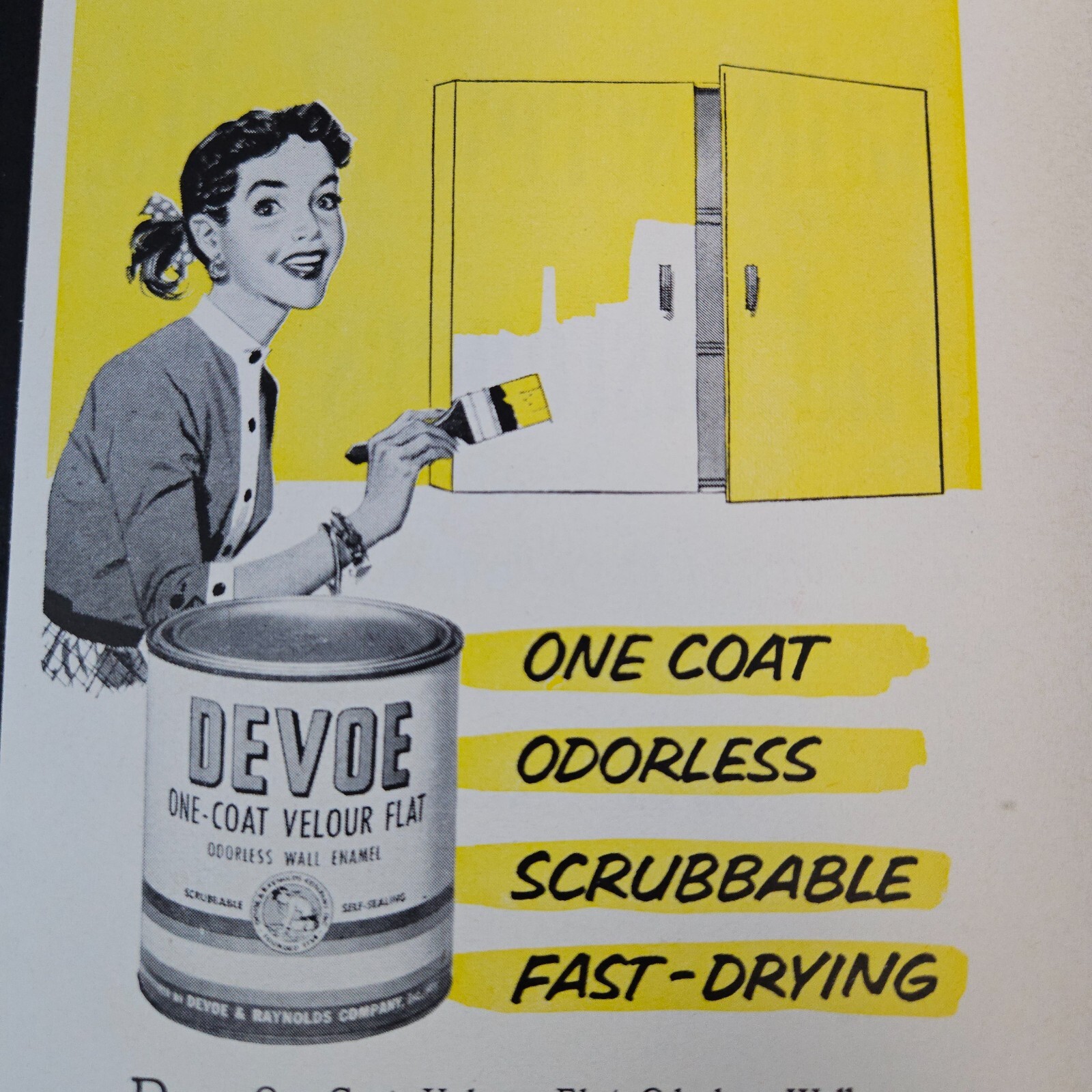 1953 Devoe Paints Vintage Print Ad One Coat Velour Flat Odorless Scrubbable NY 1953 Devoe Paints Vintage Print Ad One Coat Velour Flat Odorless Scrubbable NY