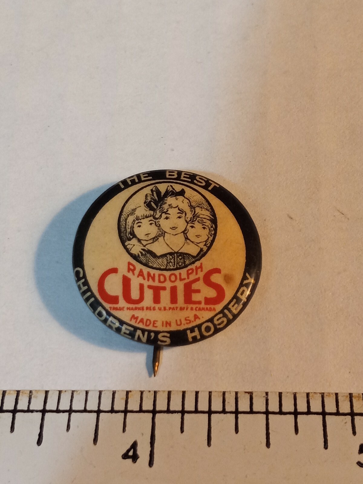 Vtg 1920s Randolph's Cuties The Best Children's Hosiery Celluloid Pinback