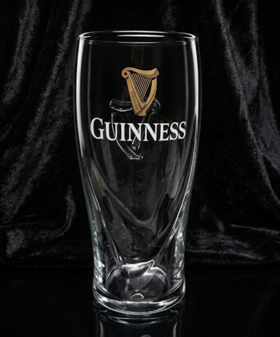 Guinness Pub Pint Beer Glass Embossed Harp 16 oz