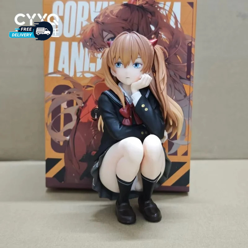 Eva Asuka Langley School Uniform Figure Squat Pose Collectible Anime Ornament