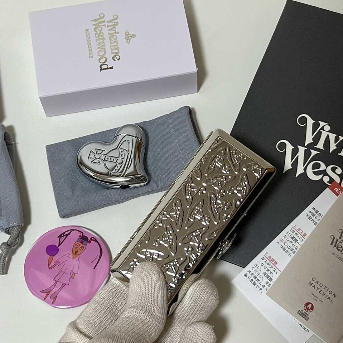 Vivienne Westwood Cigarette Case & Heart Shaped Orb Lighter SET metal Silver