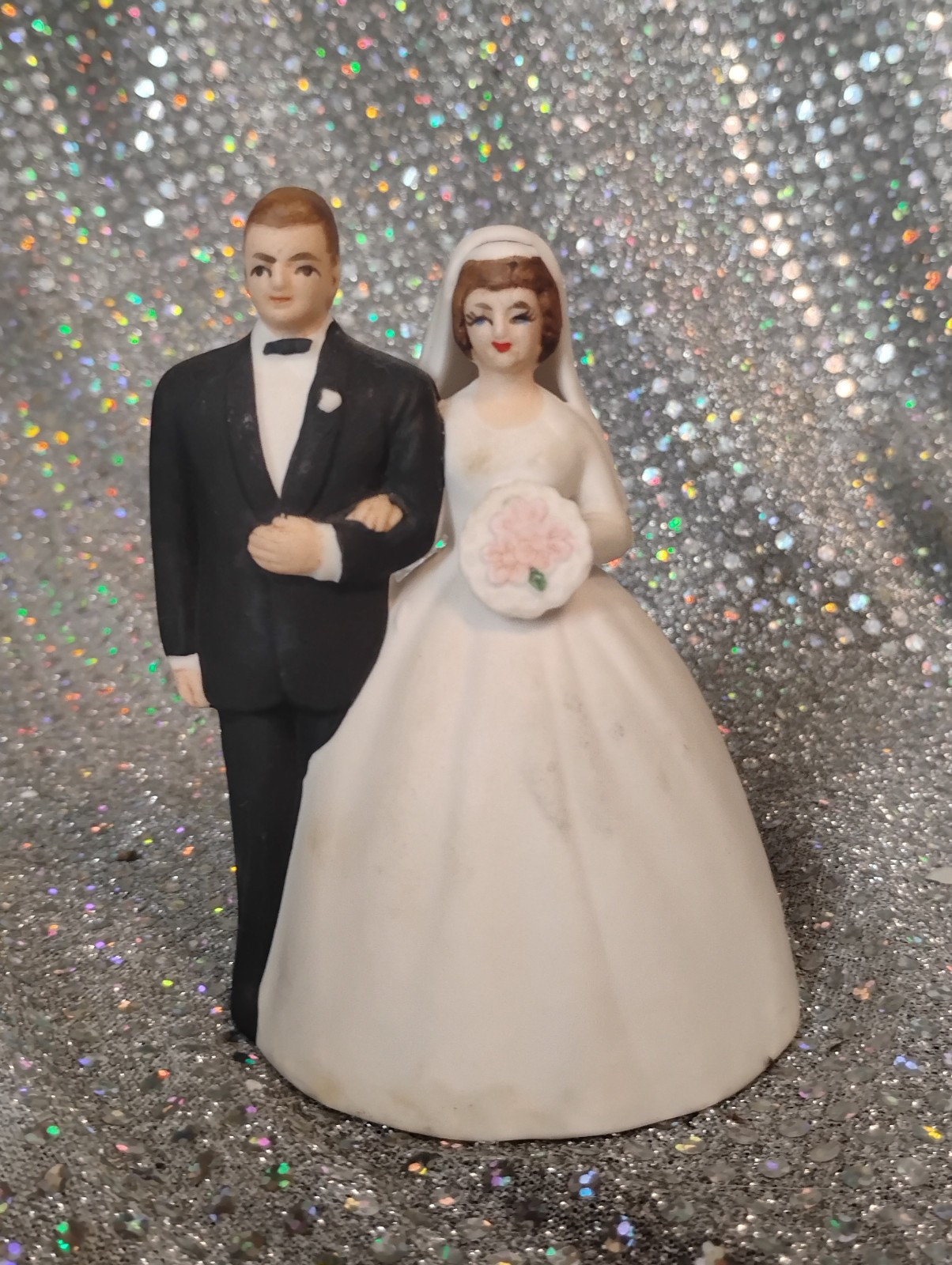 Vintage Lefton Bride and Groom Wedding Porcelain Bisque Bell Figurine 4\ Vintage Lefton Bride and Groom Wedding Porcelain Bisque Bell Figurine 4\