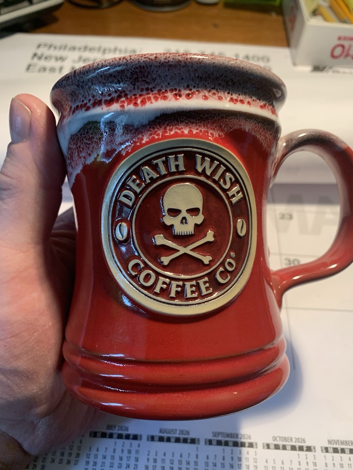 DEATH WISH COFFEE RED IN STORE ONLY MUG DENEEN POTTERY RARE  JUDGE STYLE MUG New