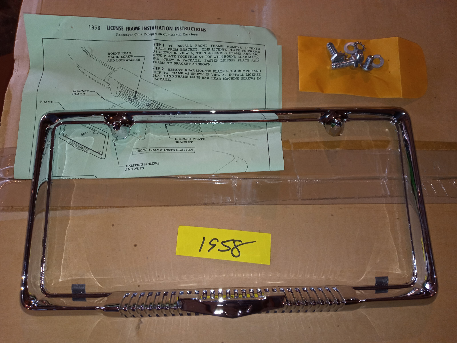 NORS 1958 BEL AIR IMPALA BISCAYNE FRONT/REAR CHROME LICENSE FRAME 987716-CHEVY NORS 1958 BEL AIR IMPALA BISCAYNE FRONT/REAR CHROME LICENSE FRAME 987716-CHEVY