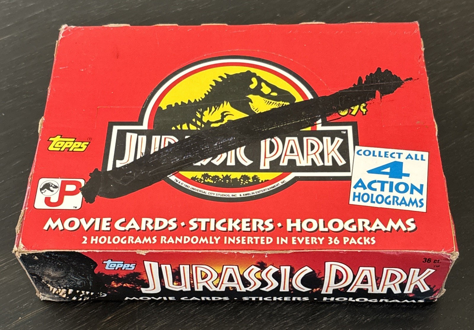 1992 Topps Jurassic Park movie trading card box, 36 Sealed wax packs 1992 Topps Jurassic Park movie trading card box, 36 Sealed wax packs