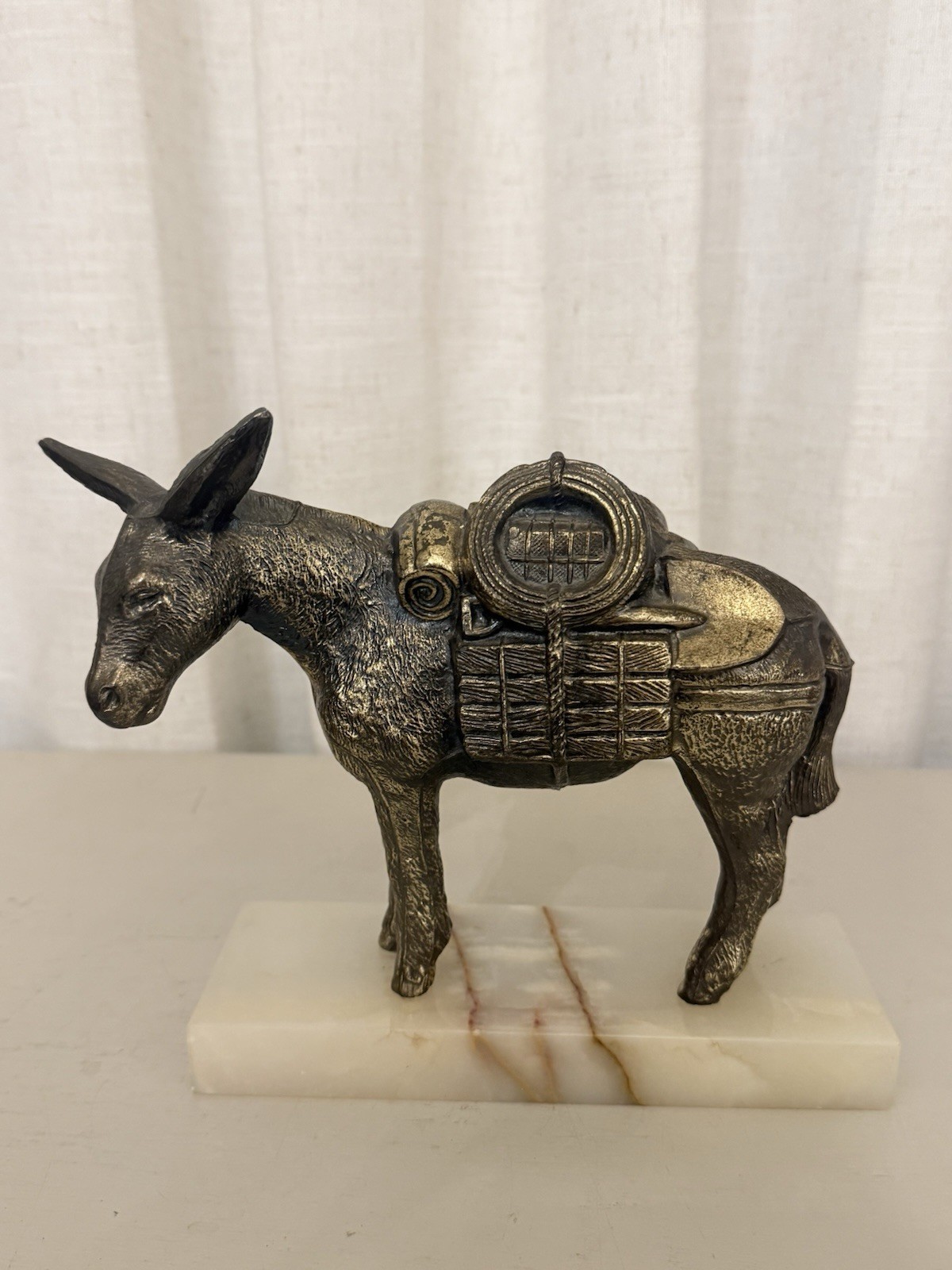 Vintage Metal Pack Mule Statue Large 7\