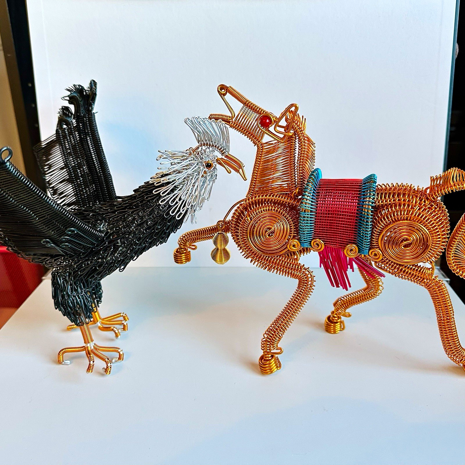 Handmade Aluminum Wire Horse & Black Eagle Sculptures Set of 2 Adjustable
