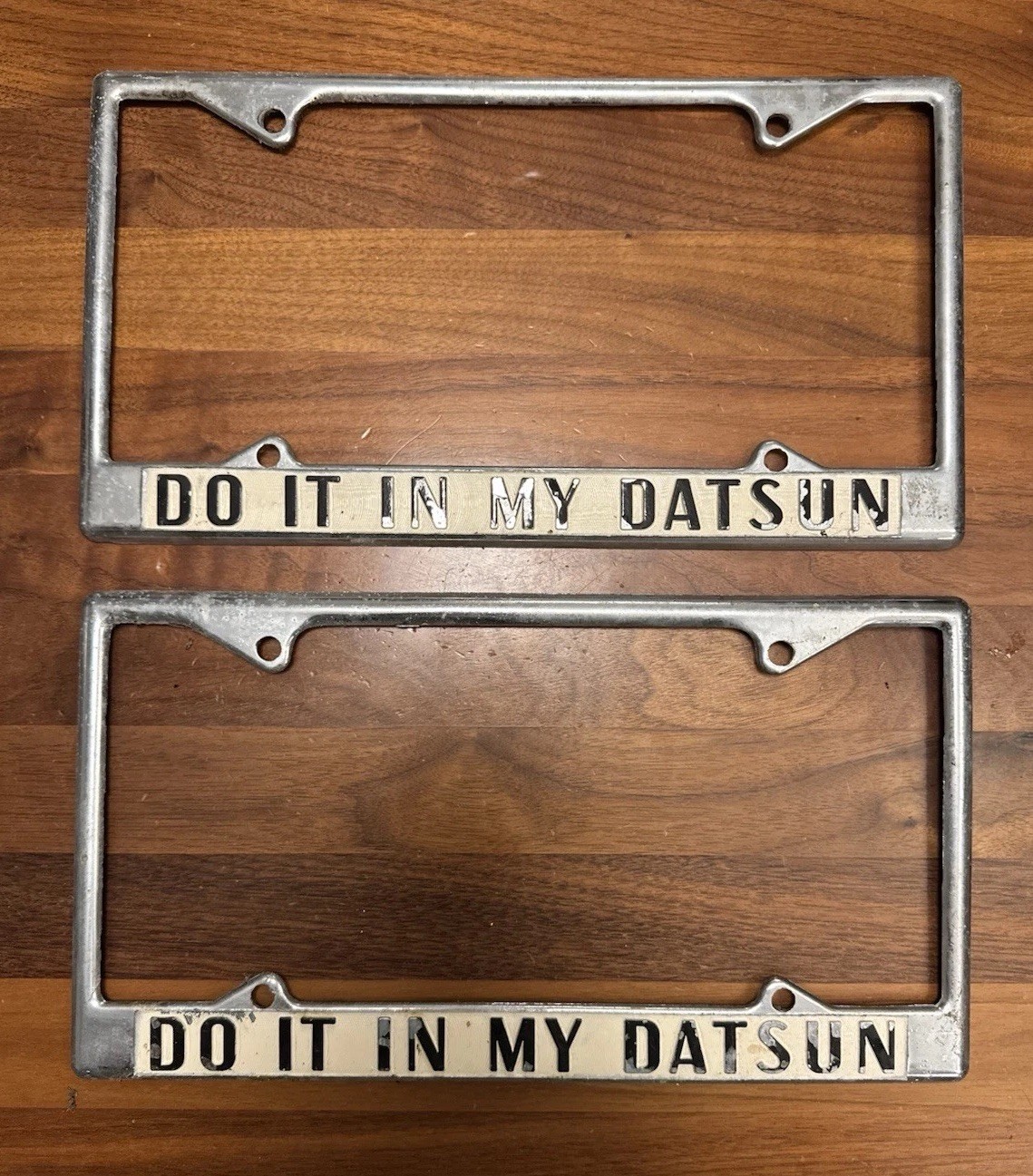 Vintage Pair / Set Do It In My Datsun License Plate Holder / Frame - SHIPS FREE