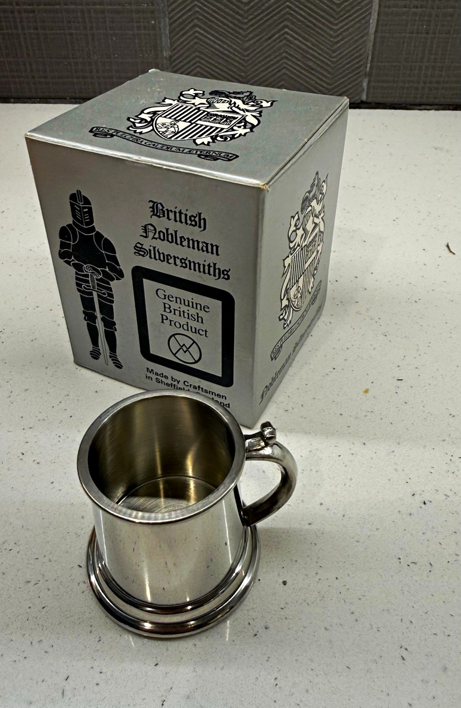 British Nobleman Silversmiths Pewter Metal Tankard Mug Cup with Box