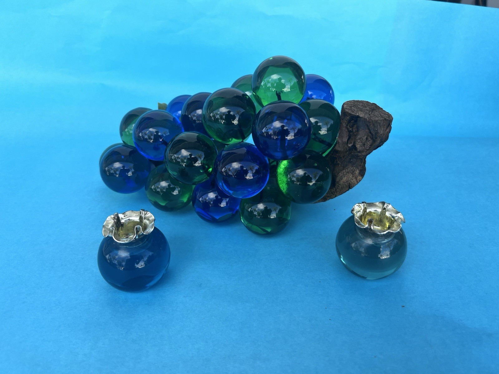 Vintage MCM Mid-Century Lucite Grape Cluster Driftwood Green & Blue 11” Candles Vintage MCM Mid-Century Lucite Grape Cluster Driftwood Green & Blue 11” Candles