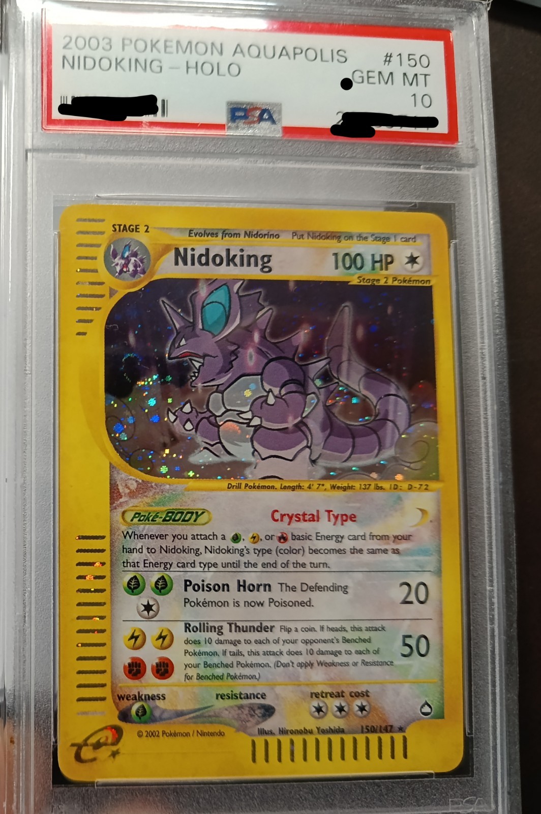 PSA 10 Crystal Nidoking Holo 2003 Aquapolis Crystal. swirl 