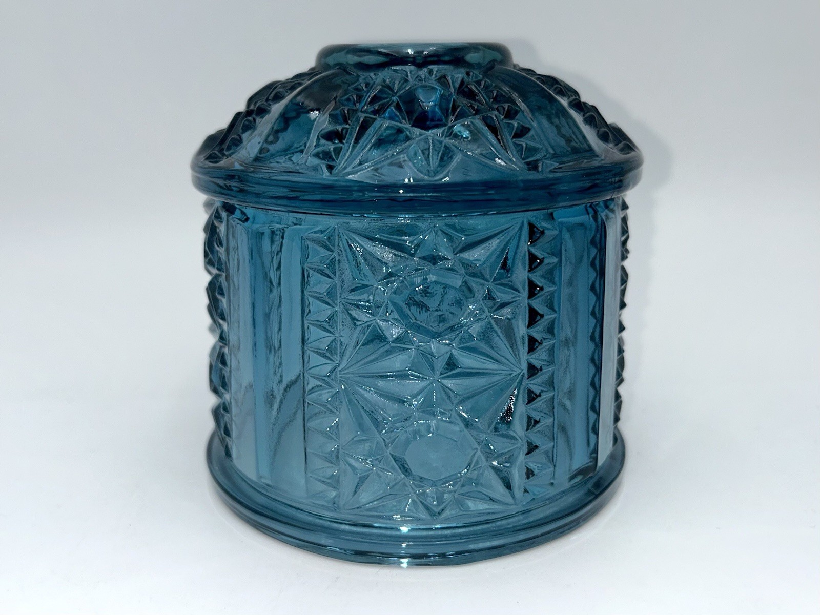 Vintage Indiana Glass Blue Stars and Bars Fairy Lamp TOP ONLY. Vintage Indiana Glass Blue Stars and Bars Fairy Lamp TOP ONLY.