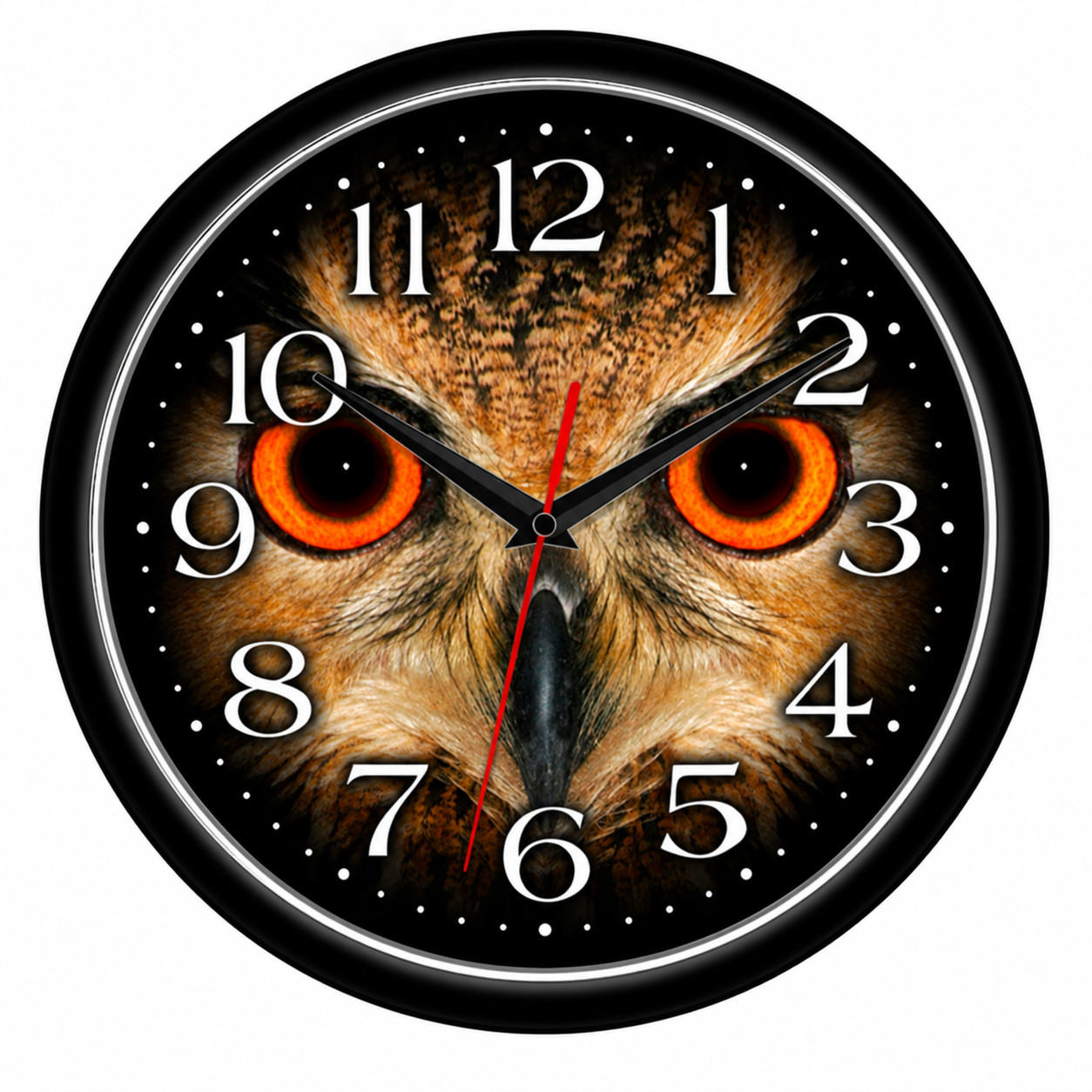 Owl Face 10 Inch Wall Clock Orange Eyes Wildlife Bird Rustic Cabin Decor | Quart