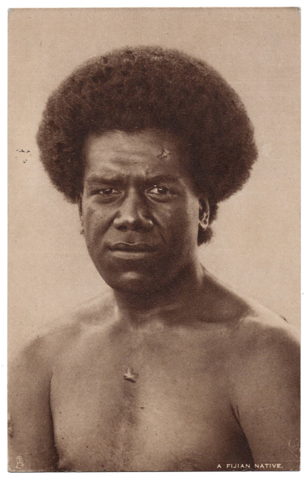 1910 Ethnic Native Fijian South Pacific Man, Raphael Tuck, Old Fiji Postcard 1910 Ethnic Native Fijian South Pacific Man, Raphael Tuck, Old Fiji Postcard