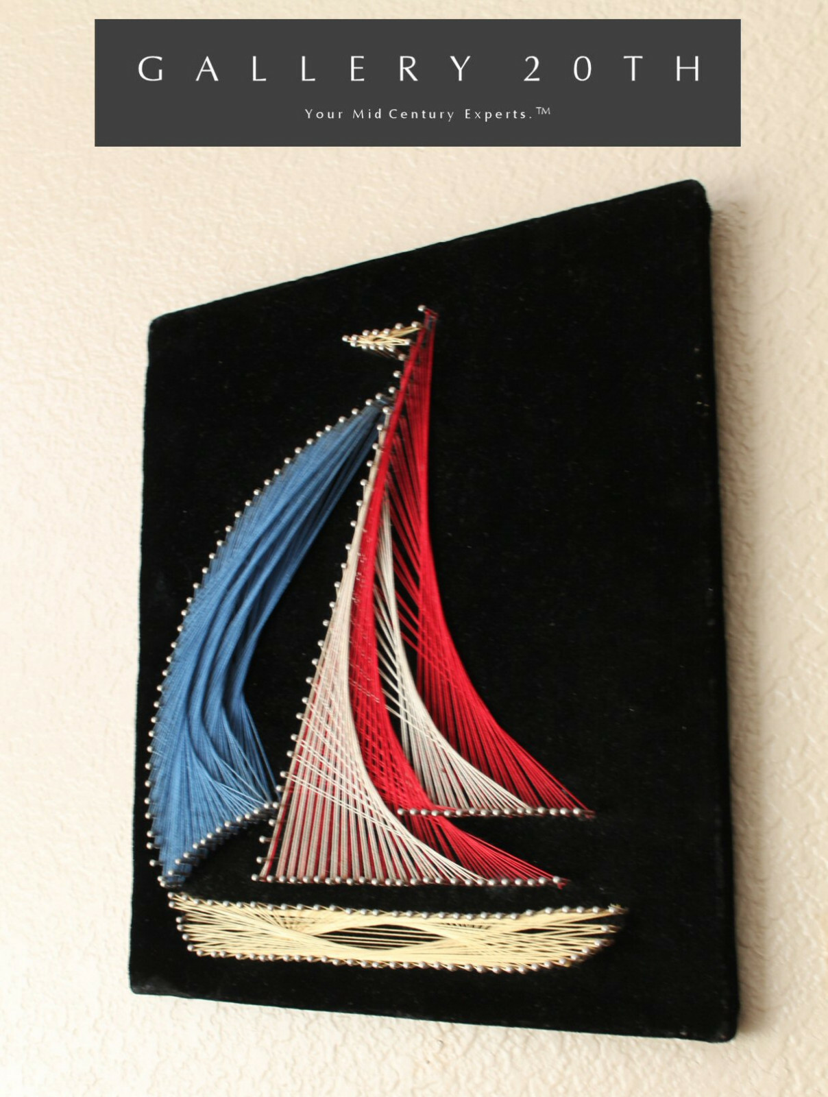 COOL SAILBOAT DANISH STRING POP ART ORIG WALL BLUE VTG 60\'S MID CENTURY MODERN