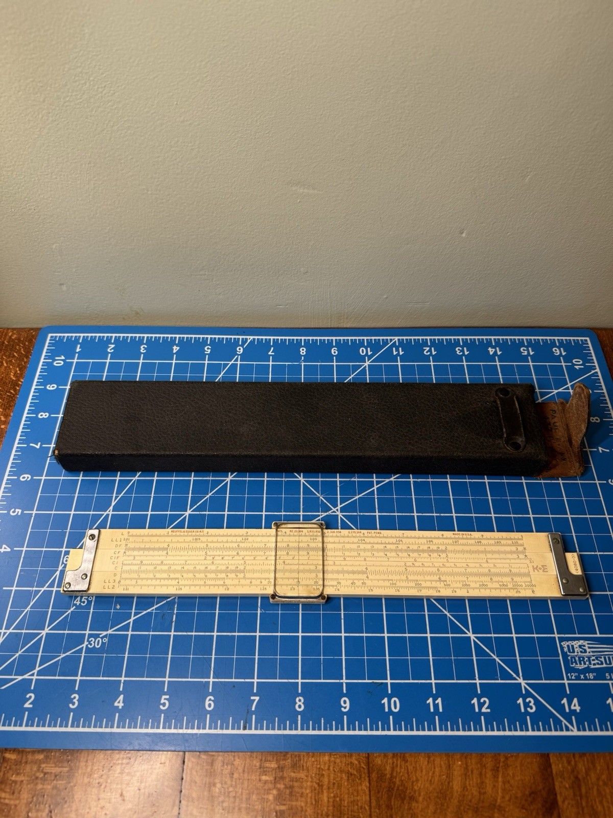 Vintage 1957 K & E  N4081-3 Log Log Duplex Decitrig Slide Rule, Leather Case 