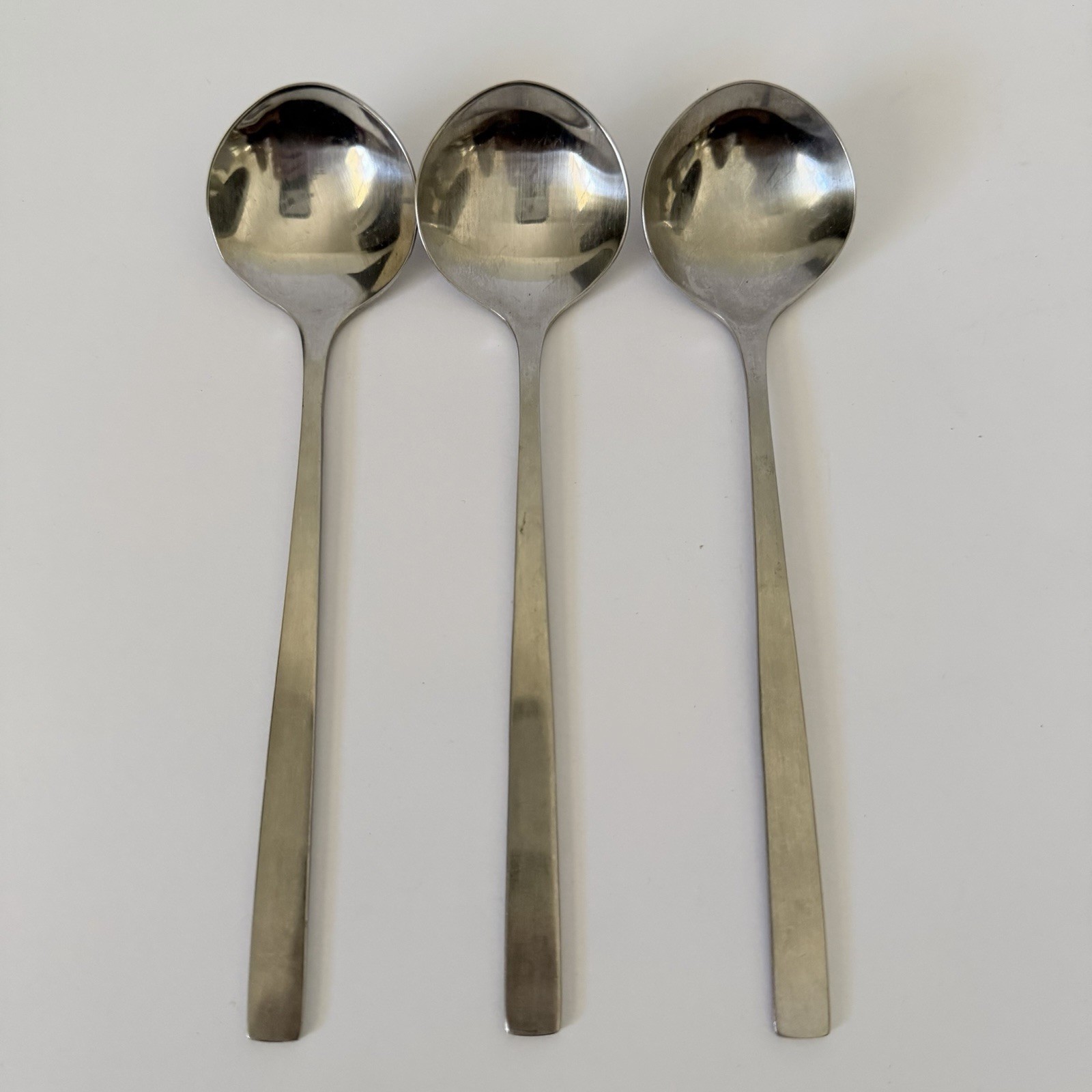 Vintage Seshin Korea Stainless Steel Soup Spoons Set of 3 Mid Century Flatware