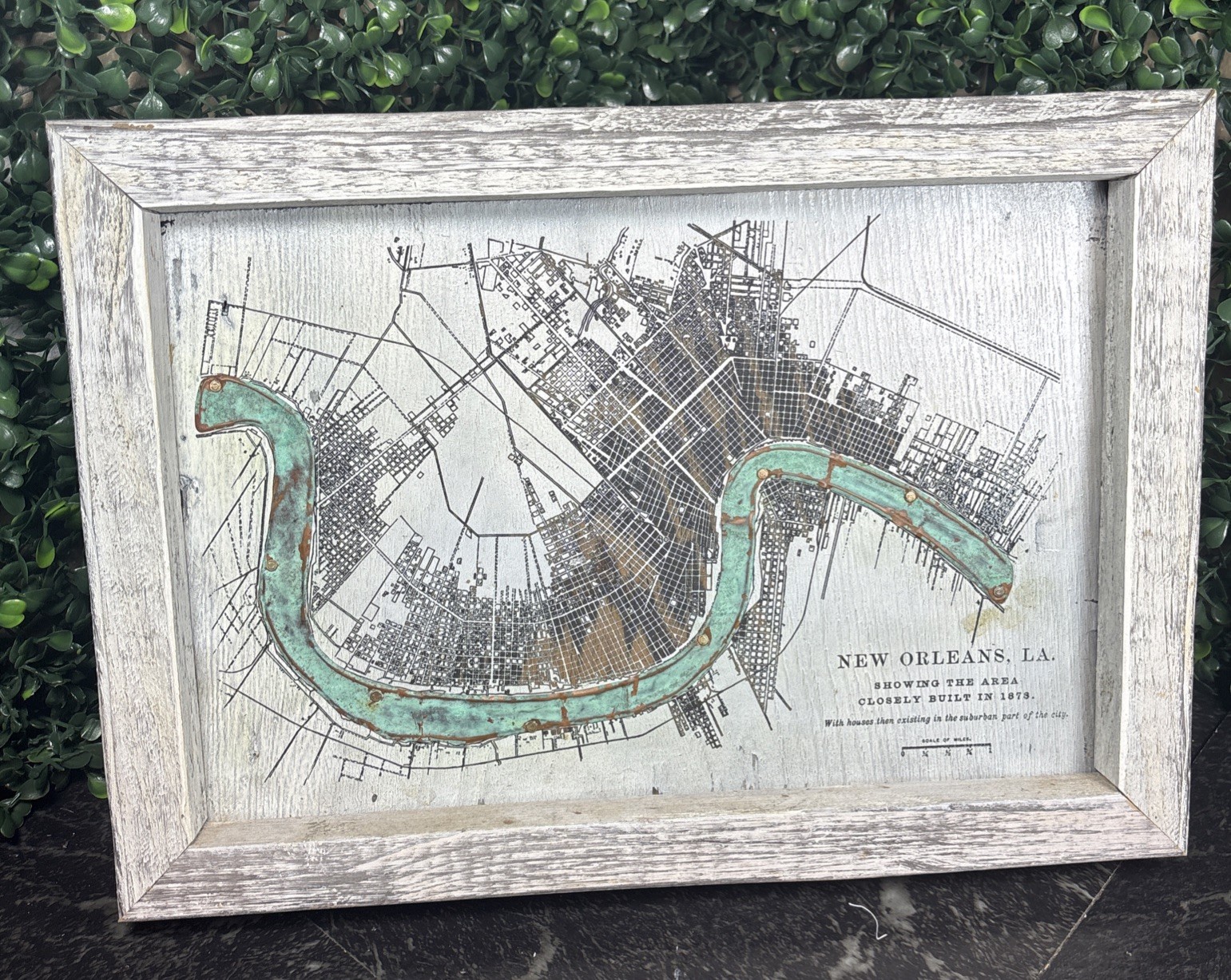 Wood Pictured Framed Copper New Orleans City View 1878 Mississippi River Picture Wood Pictured Framed Copper New Orleans City View 1878 Mississippi River Picture
