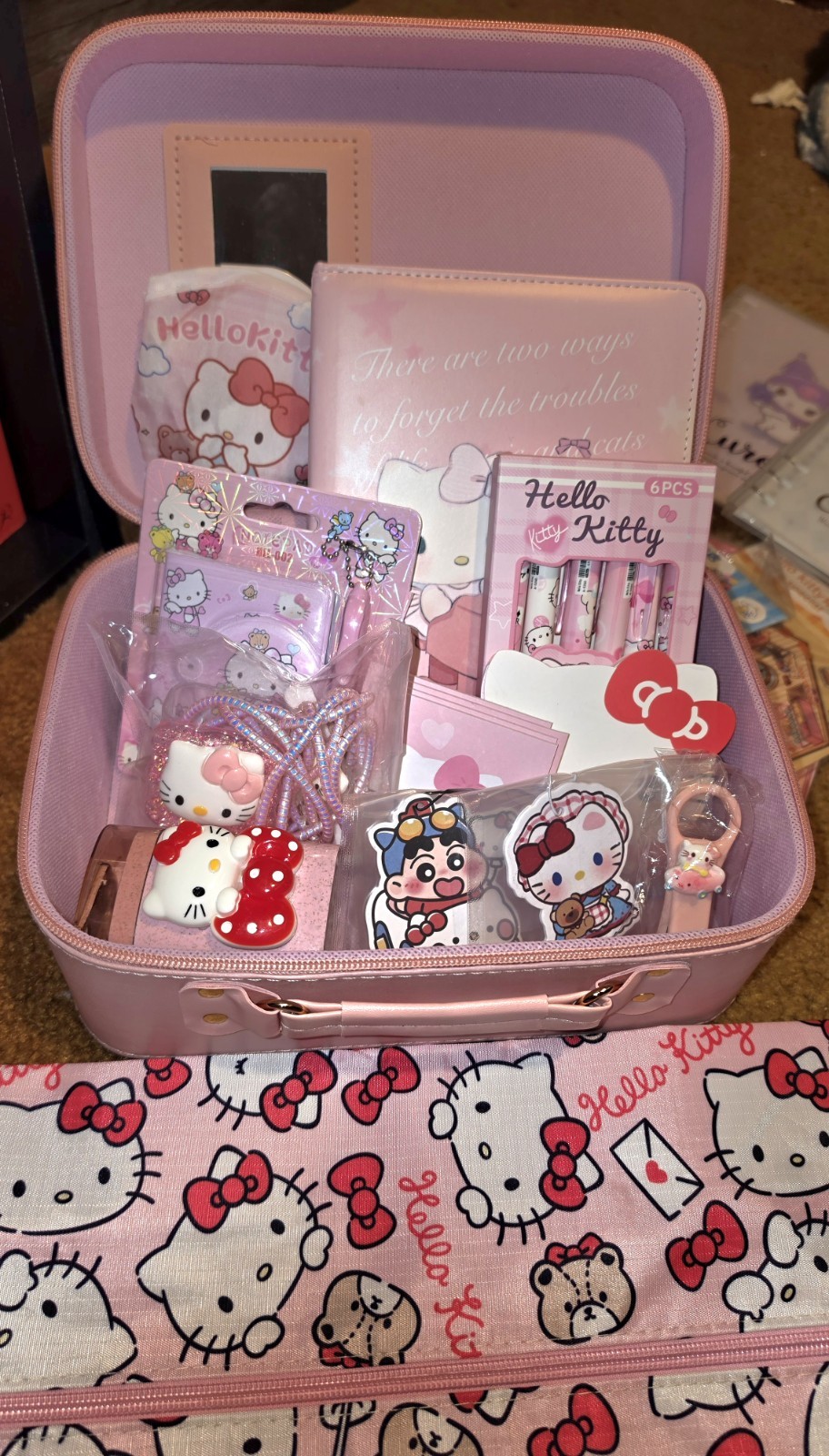 Sanrio Hello Kitty Pink Hard Case Bag with Accessories & stationery items