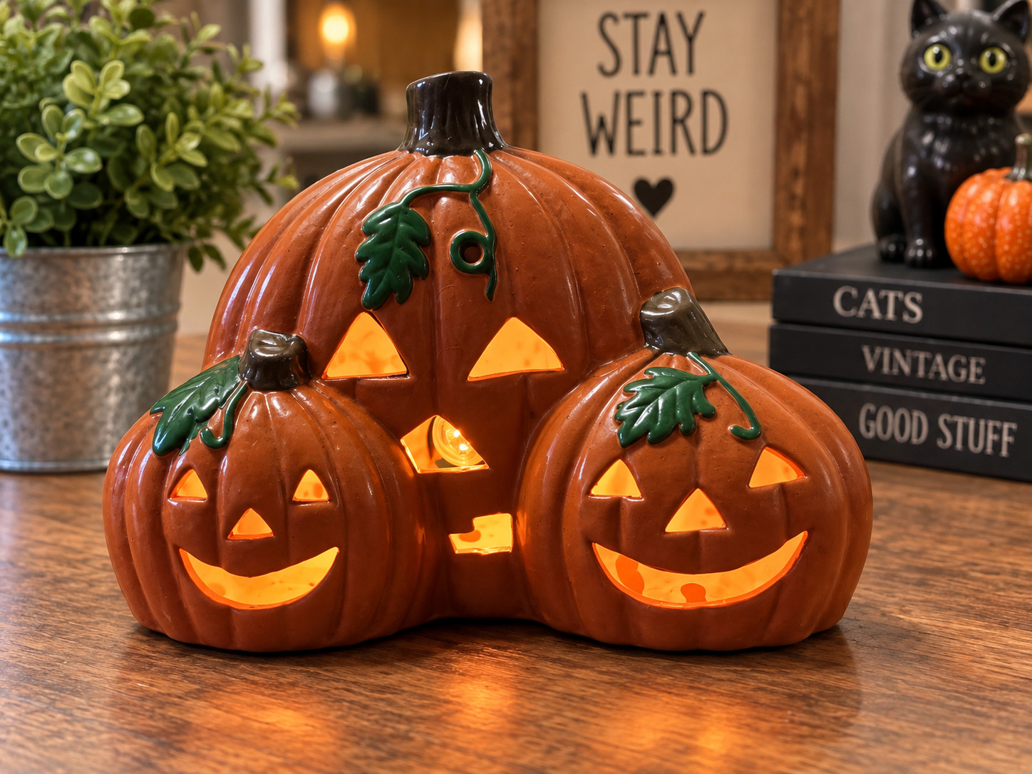 VTG Mid 1990’s Lighted Ceramic Pumpkin Trio Jack O Lantern Fall/Halloween Decor VTG Mid 1990’s Lighted Ceramic Pumpkin Trio Jack O Lantern Fall/Halloween Decor