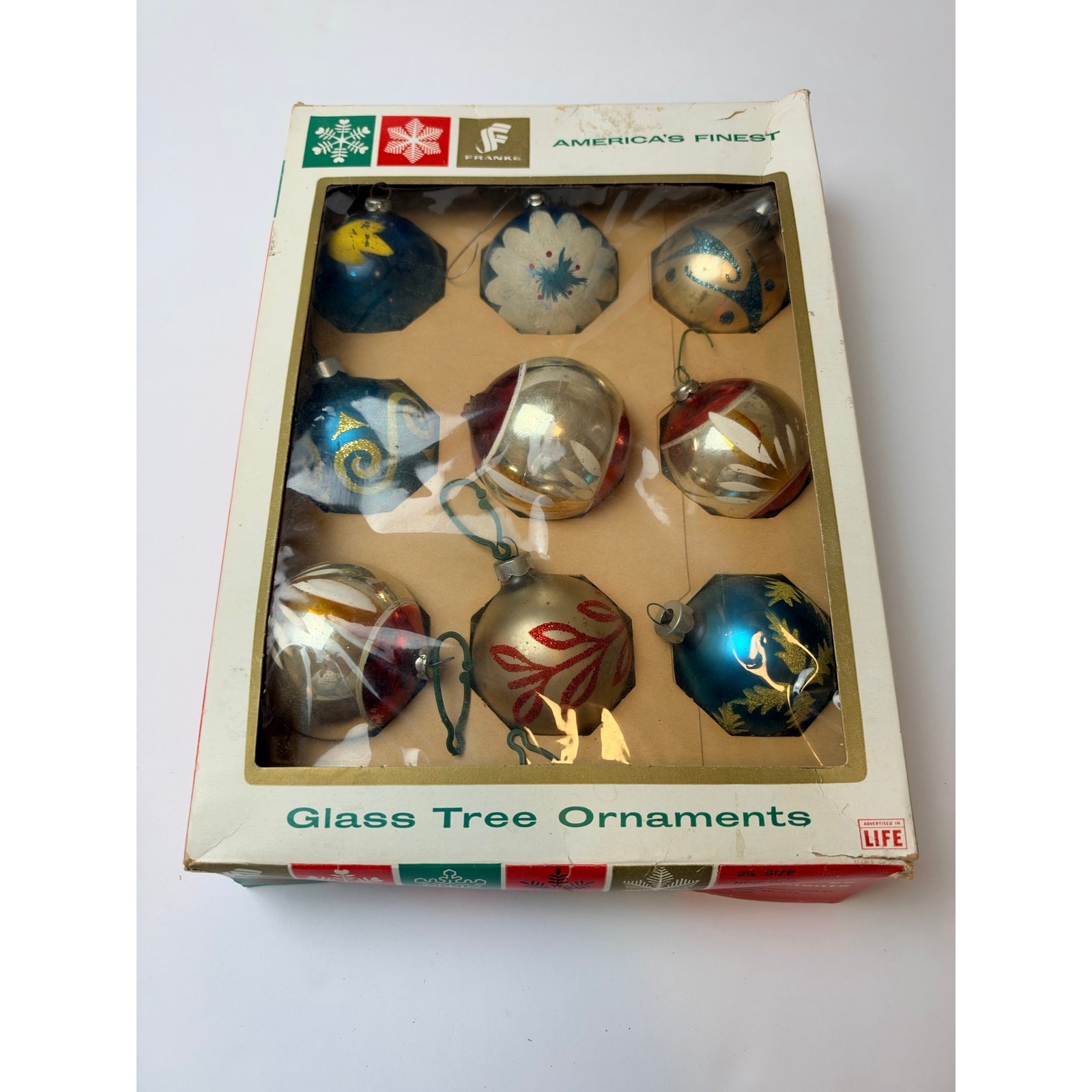 Vintage 1960s Franke Glass Christmas Ornaments Set of 9 –