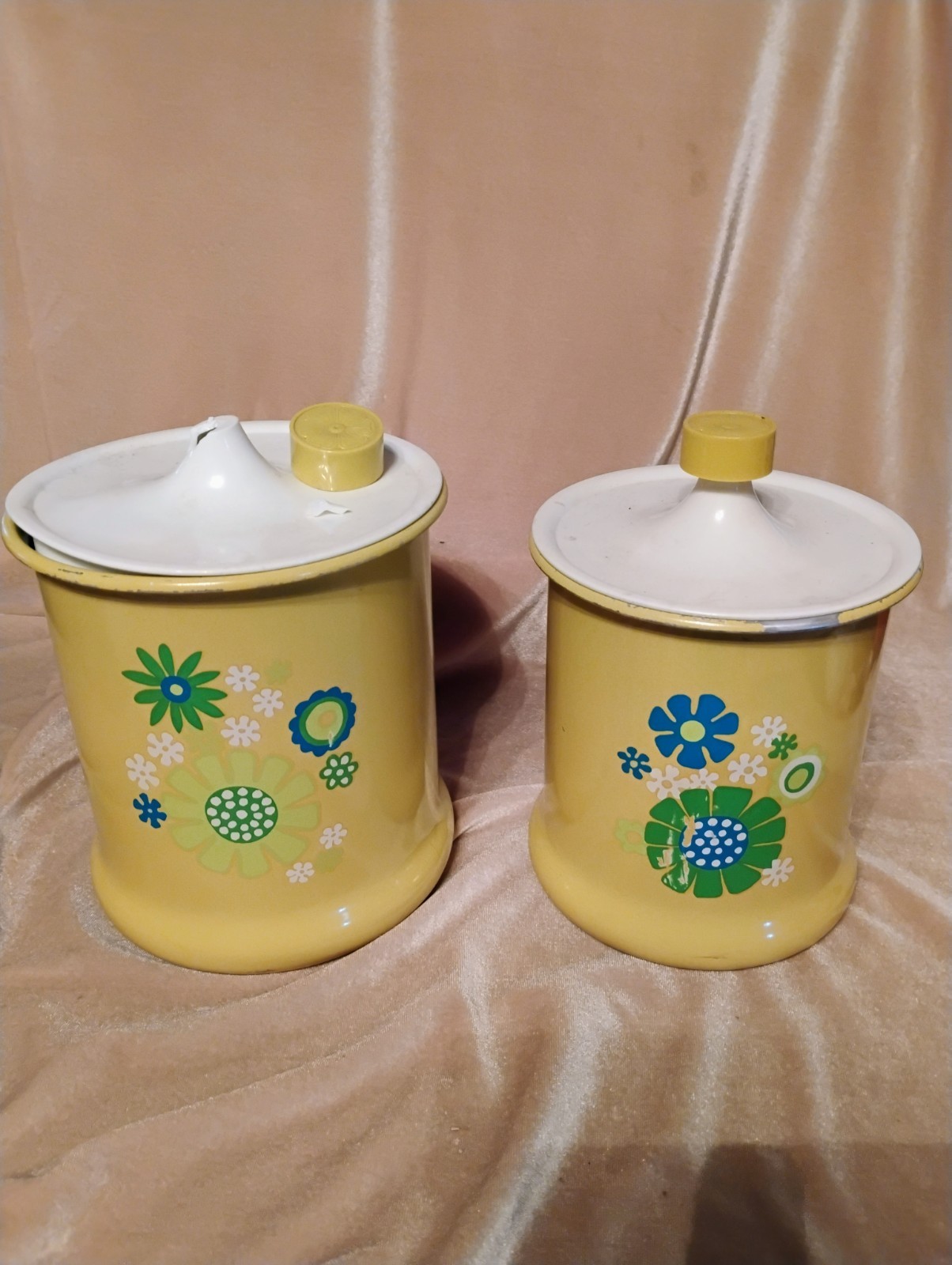 Vintage Kromex Cannisters Set Of 2 - 7 & 8 inch Vintage Kromex Cannisters Set Of 2 - 7 & 8 inch