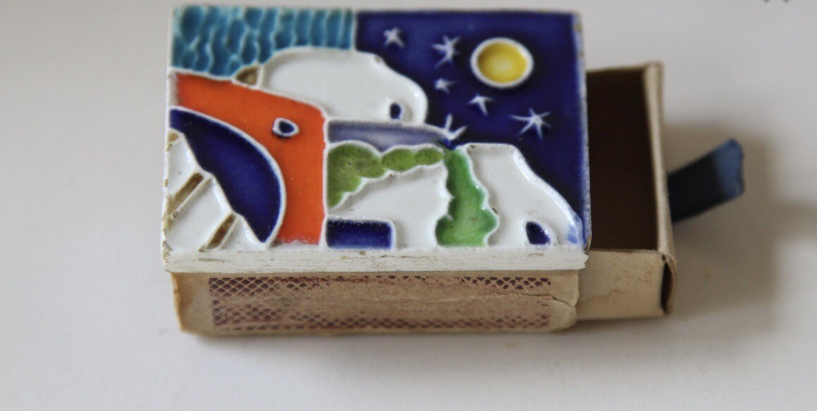 ITALIAN CERAMIC CLOISONNE TILE TOP MID CENTURY MODERN MATCHBOX