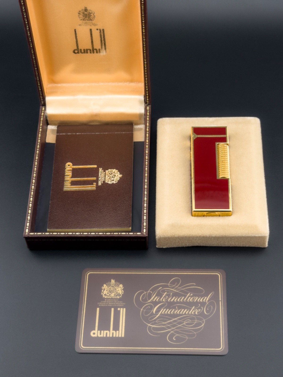 Dunhill Rollagas Lighter Gold with Red Lacquer Finish - Excellent Condition