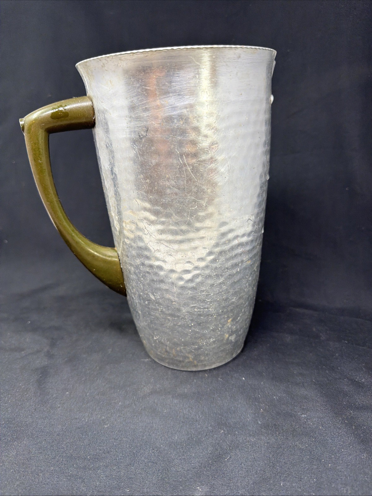 Spain Hammered Aluminum Metal Pitcher, Ice Shield Vintage Hand Forged, EXC