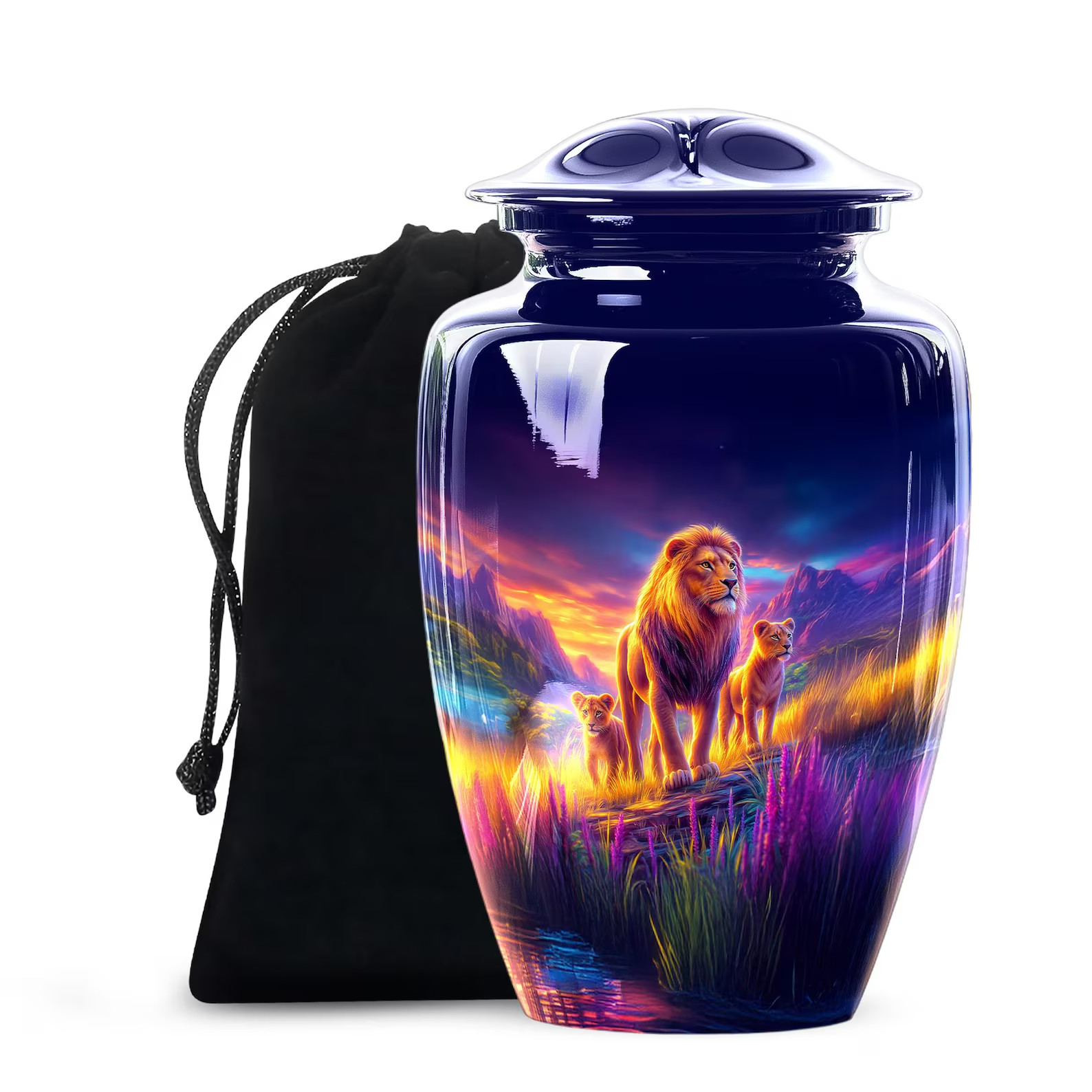 Lion Cremation Urn for Ashes Blue Personalized Memorial Urn Purple Funeral urn