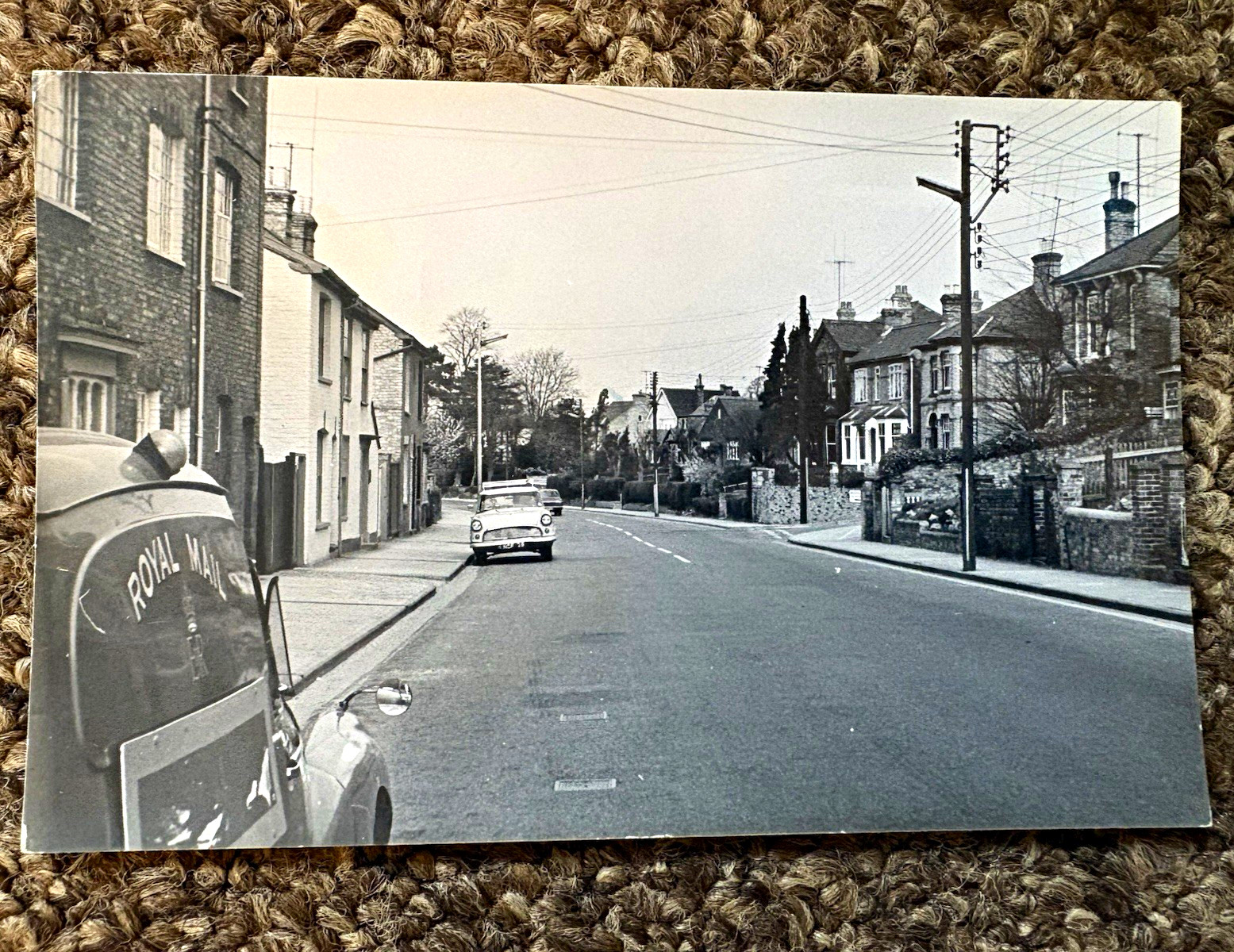 Vintage 1960s Street Scene Photograph Royal Mail Van Classic Cars Cottages 