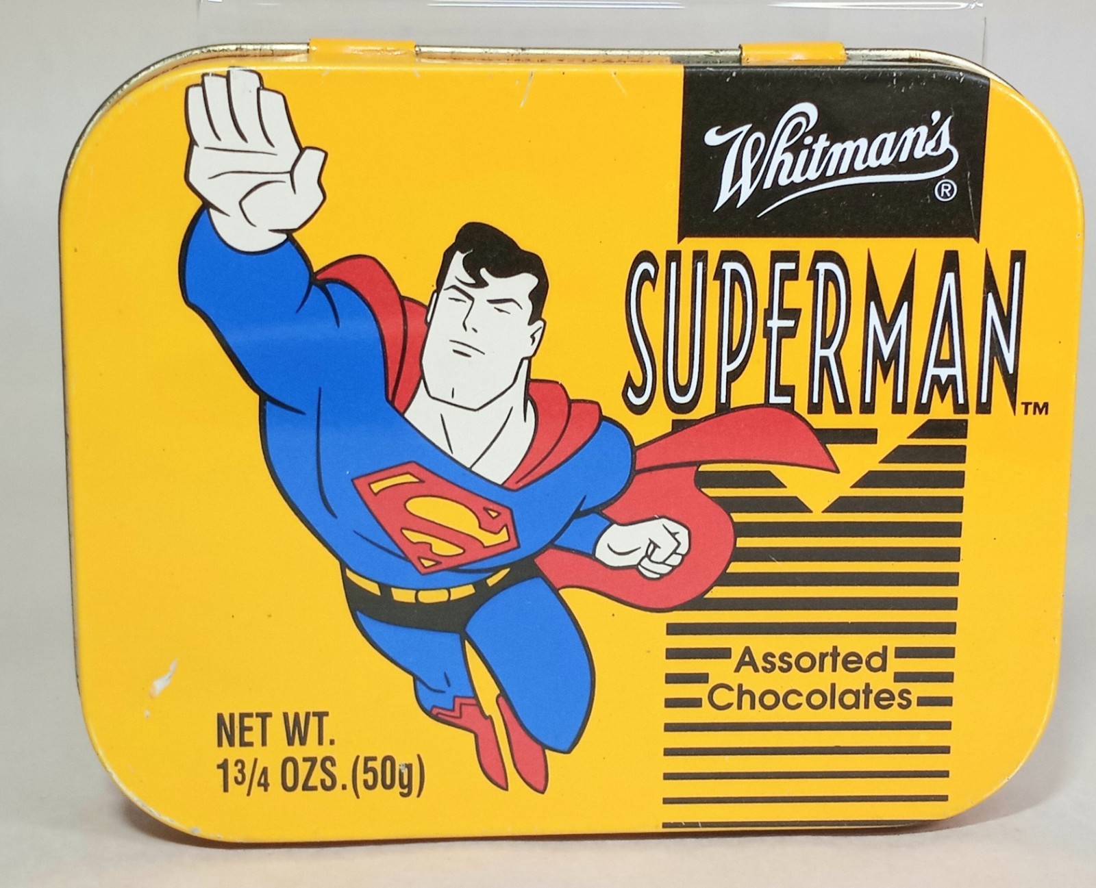 Vtg 1998 Whitmans Superman Chocolate Candy Tin 90s Collectible Vtg 1998 Whitmans Superman Chocolate Candy Tin 90s Collectible