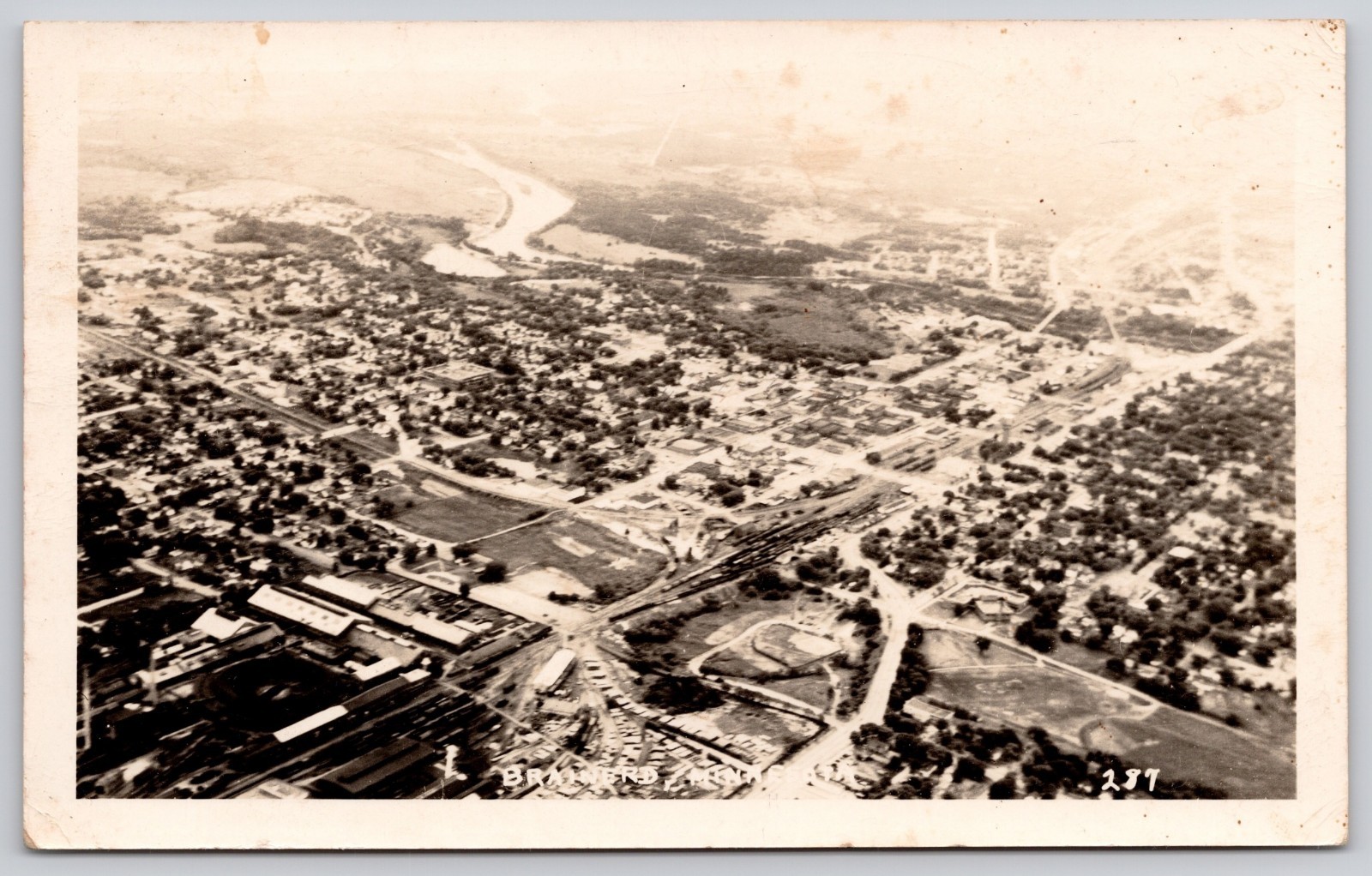 Brainerd Minnesota MN Aerial City View RPPC Postcard 1949