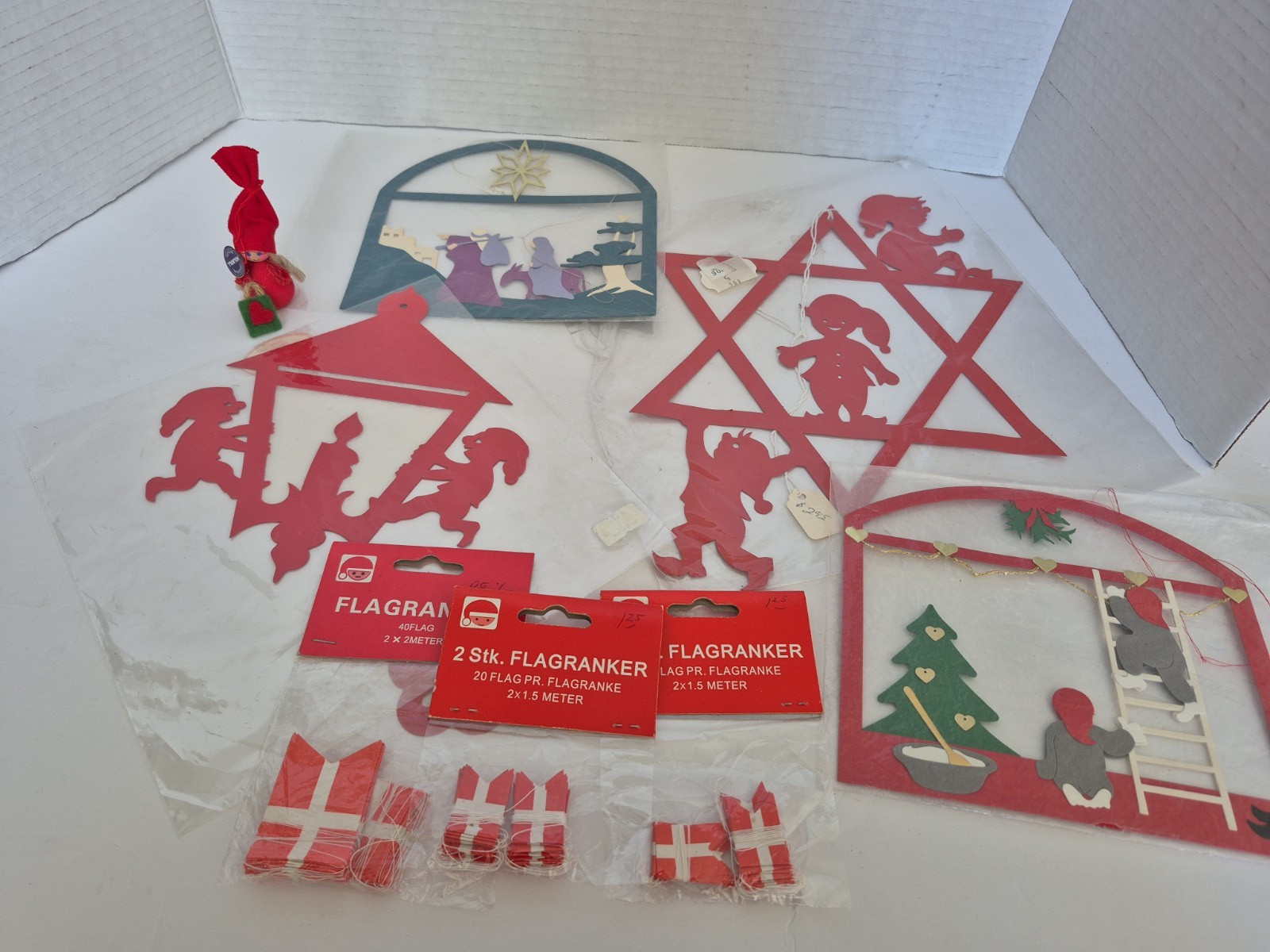 Danish Vintage Christmas Die Cut Paper Denmark Flag Vine Garland Holboll Figure Danish Vintage Christmas Die Cut Paper Denmark Flag Vine Garland Holboll Figure