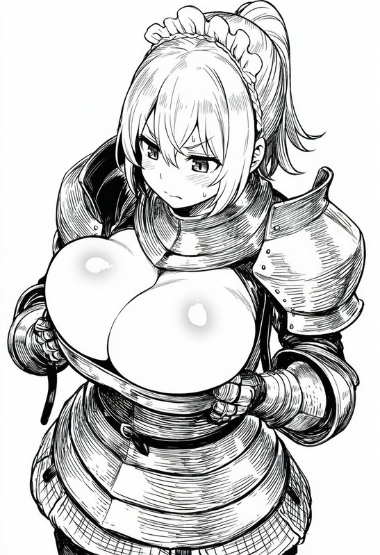 Armored Maid Holding Massive Bust Anime Girl Waifu 4x6 Manga Art Sticker