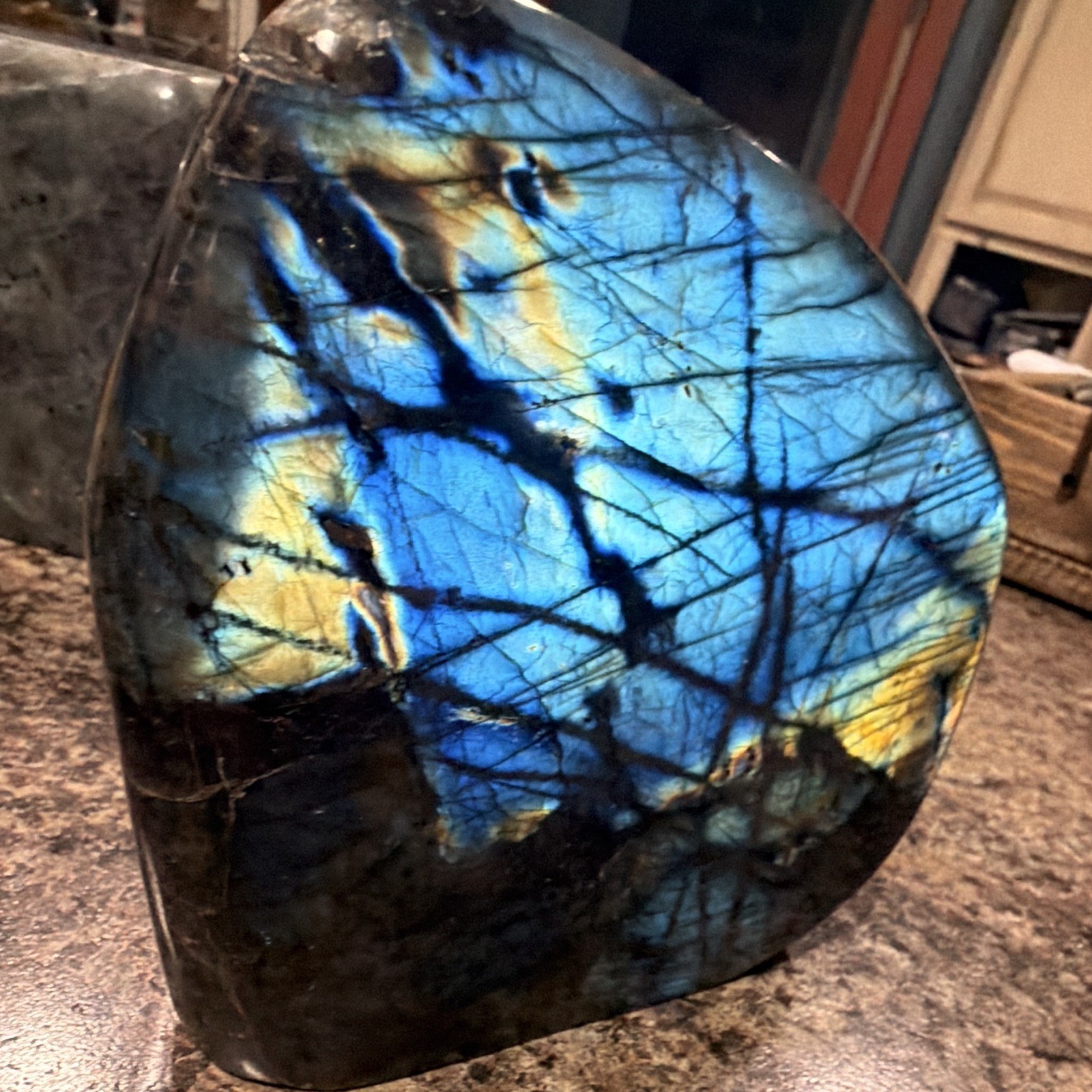 A pair -Polished Labradorite Blue Flash Crystal Freeform Display Stone Specimen A pair -Polished Labradorite Blue Flash Crystal Freeform Display Stone Specimen