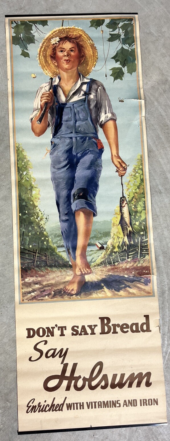 Holsum Bread Vintage Advertising Store Paper Banner Fishing 35”x11.5”