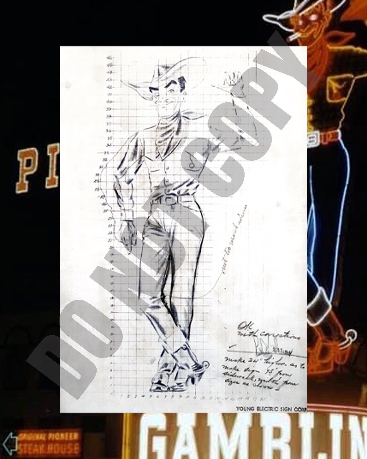 1950's The Pioneer Club Las Vegas Vic Neon Sign Render At Night 8x10 Photo