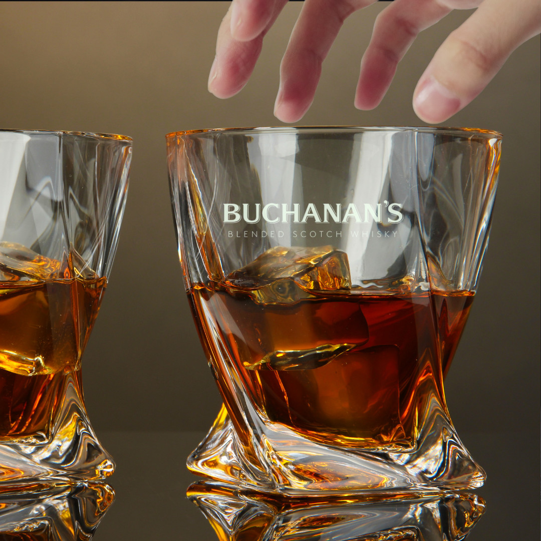 Custom Engraved Buchanan’s Whiskey Glass – 10 oz Twisted Rocks Glass Custom Engraved Buchanan’s Whiskey Glass – 10 oz Twisted Rocks Glass