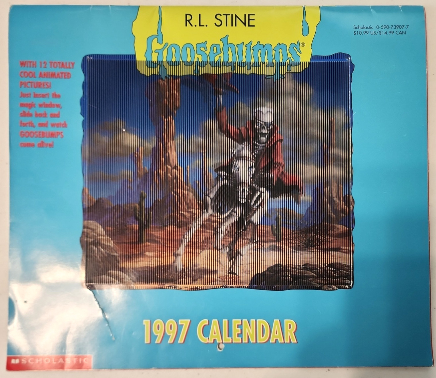VINTAGE 1997 ANIMATED moving GOOSEBUMPS CALENDAR R.L. Stine RARE collect +slider