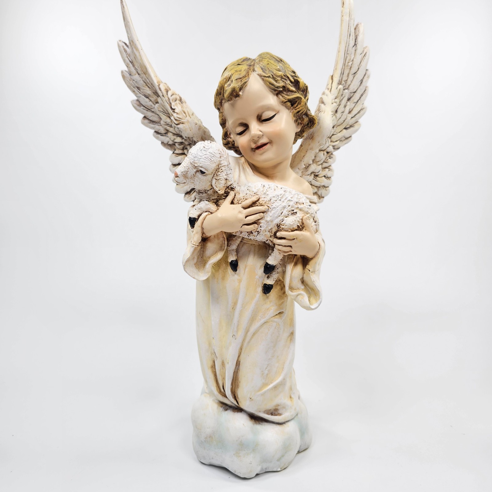 Roman Inc 2005 Angel Holding Lamb Kneeling Cherub Statue Figurine 14 in Vintage Roman Inc 2005 Angel Holding Lamb Kneeling Cherub Statue Figurine 14 in Vintage