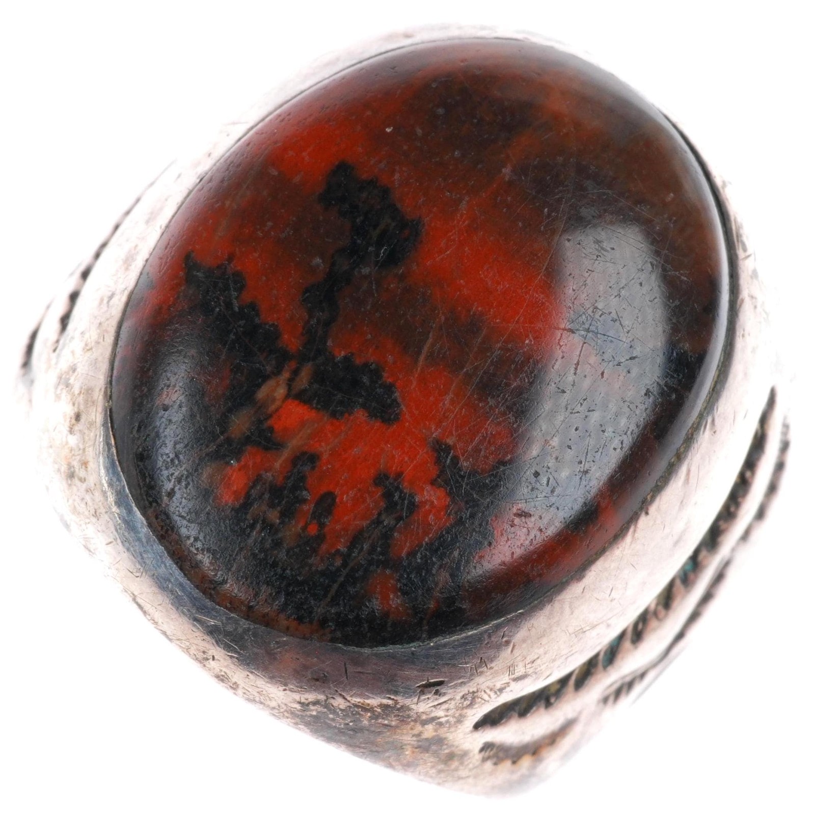 sz8.5 c1940\'s Navajo sterling silver petrified wood deep stamped sides ring sz8.5 c1940\'s Navajo sterling silver petrified wood deep stamped sides ring