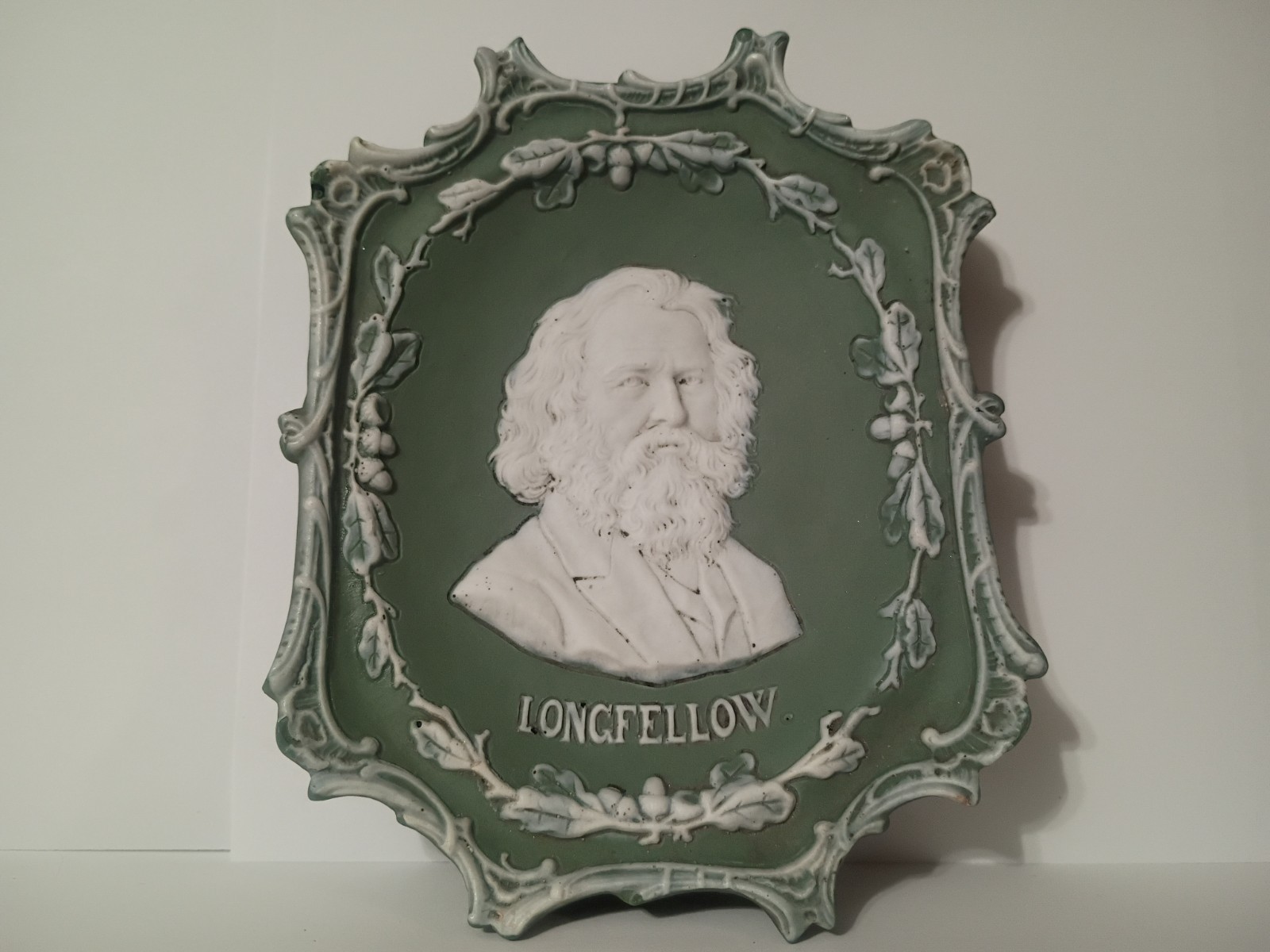 Antique German Bisque Jasperware Plaque Henry Wadsworth Longfellow Portrait
